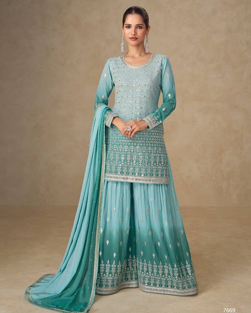 Light blue georgette sharara suit - free size 