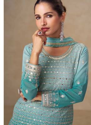 Light blue georgette sharara suit - free size  2