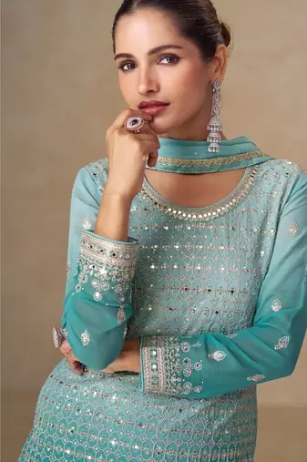 Light blue georgette sharara suit - free size 