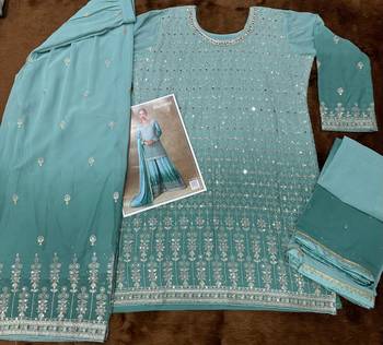 Light blue georgette sharara suit - free size  3
