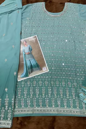 Light blue georgette sharara suit - free size 