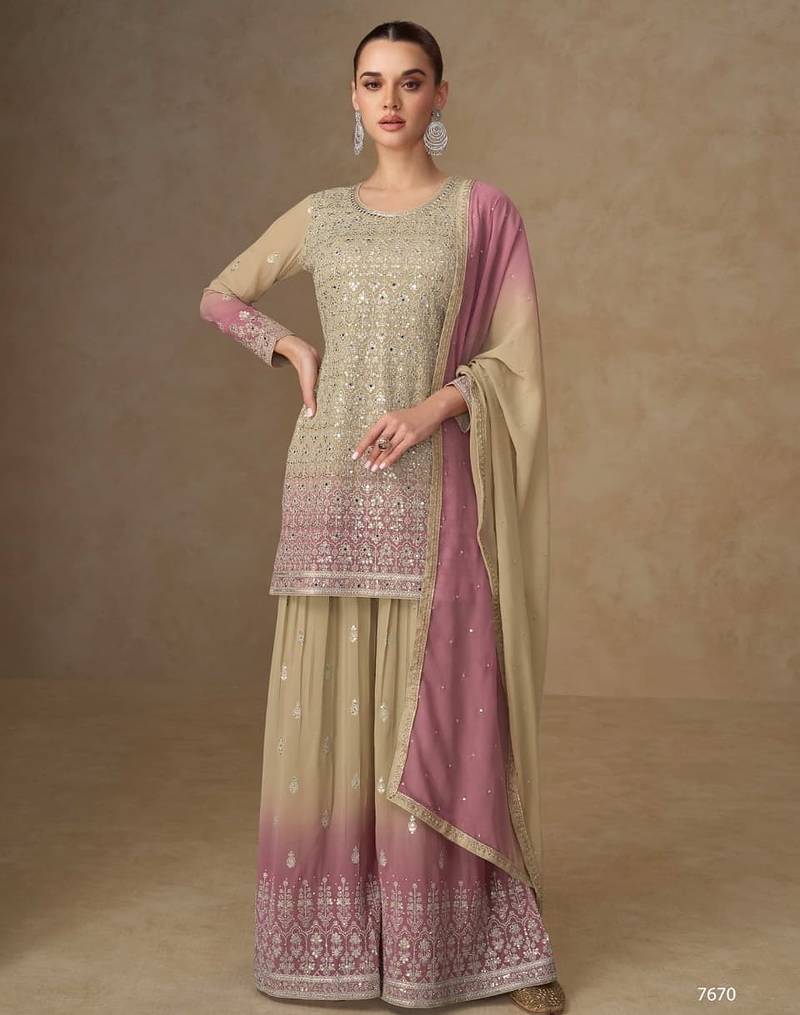 Light purple georgette sharara suit - free size