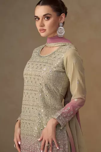Light purple georgette sharara suit - free size