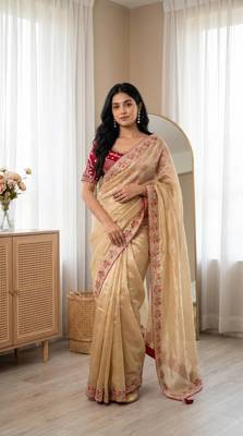 Blue Color Embroidery theard Work Satin Saree 1