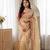 Cream Color Embroidery theard Work Satin Saree