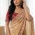 Cream Color Embroidery theard Work Satin Saree