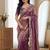 Purple Color Embroidery theard Work Sartin Saree
