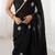 black designer fandy saree with moti & sequin flower work