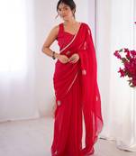 pink designer fandy saree with moti & sequin flower work