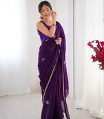purple designer fandy saree with moti & sequin flower work