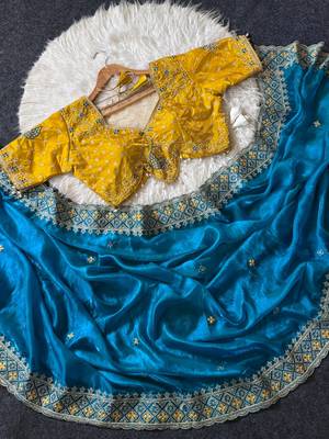 Blue Color Embroidery theard Work Satin Saree 2
