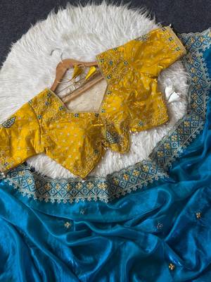 Blue Color Embroidery theard Work Satin Saree 3