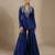 Royal blue embroidered raw silk indo western sharara set