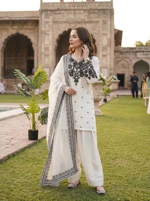 off white embroidered kurta set with salwar & organza dupatta 1