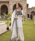 off white embroidered kurta set with salwar & organza dupatta