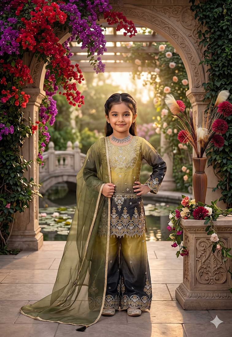 Kids heavy silk embroidered work salwar suit