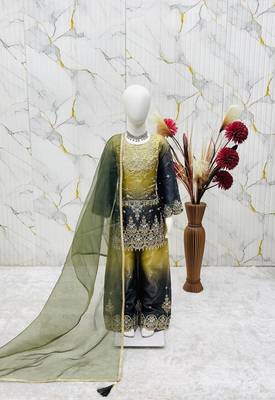 Kids heavy silk embroidered work salwar suit 2
