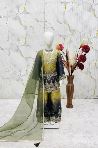 Kids heavy silk embroidered work salwar suit