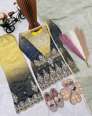 Kids heavy silk embroidered work salwar suit 4