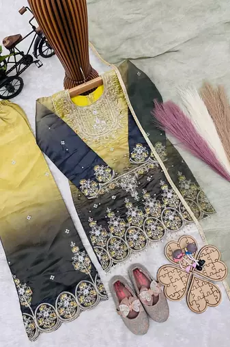 Kids heavy silk embroidered work salwar suit