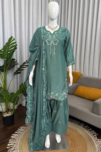 light green crepe suit with dupatta