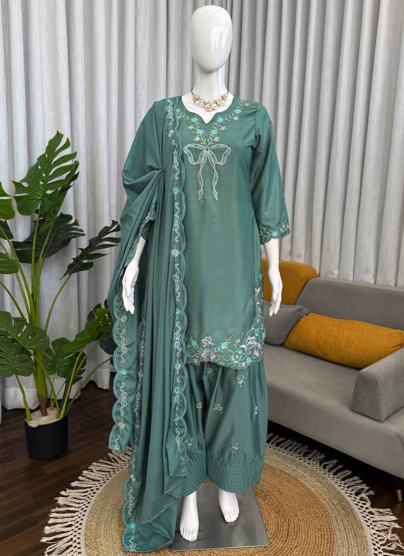 light green crepe suit with dupatta
