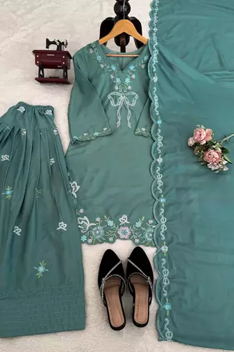 light green crepe suit with dupatta