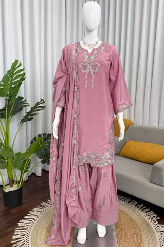 light pink crepe suit with dupatta