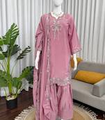 light pink crepe suit with dupatta