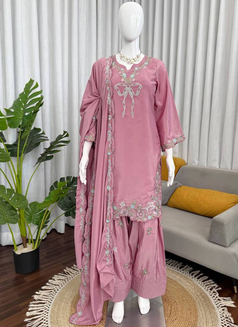 light pink crepe suit with dupatta