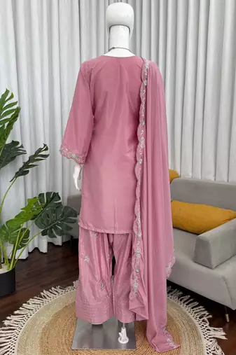 light pink crepe suit with dupatta