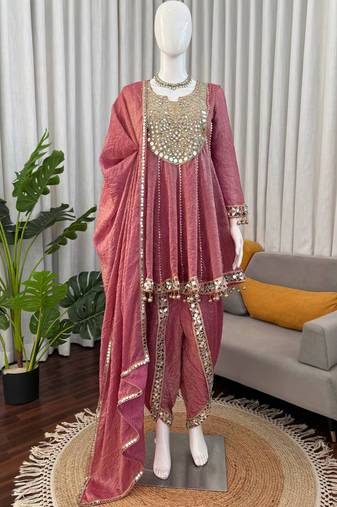 pink dhoti style suit with dupatta