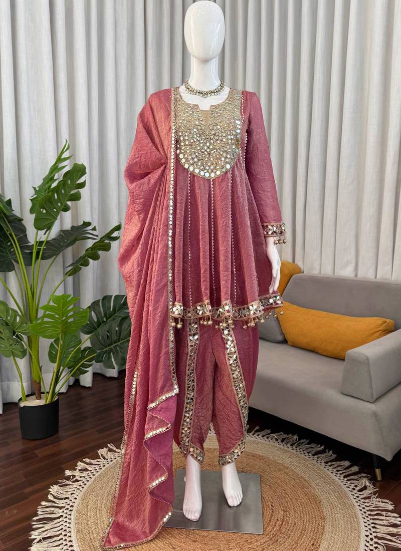 pink dhoti style suit with dupatta