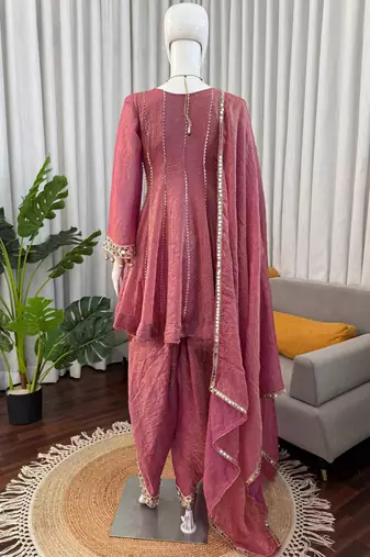 pink dhoti style suit with dupatta
