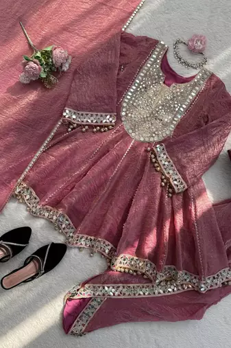 pink dhoti style suit with dupatta