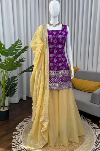 purple jacquard salwar suit with dupatta