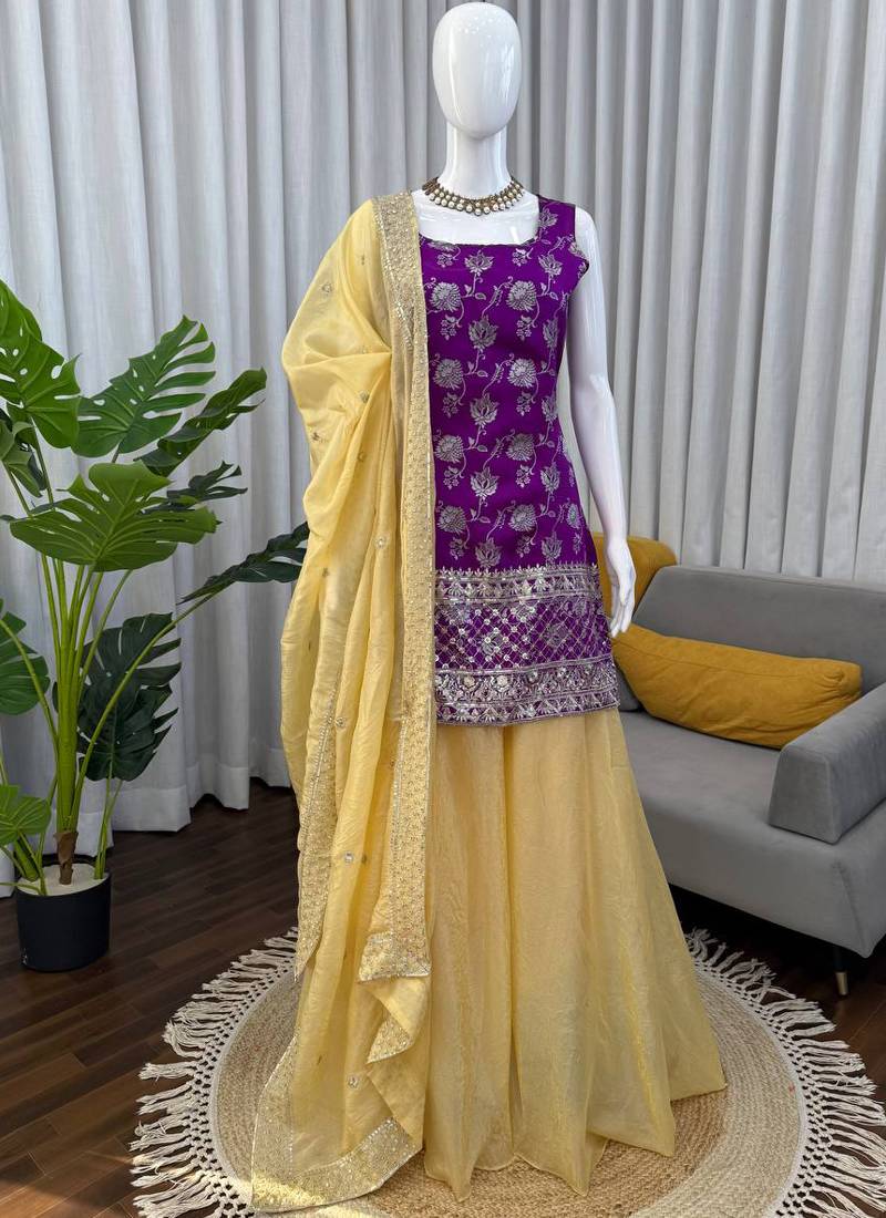 purple jacquard salwar suit with dupatta