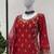 red chinon silk blend sharara suit with dupatta
