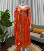 orange silk blend anarkali suit with dupatta