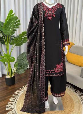 black chanderi salwar suit with dupatta 1