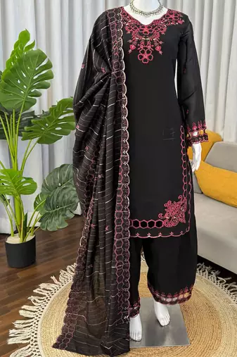 black chanderi salwar suit with dupatta