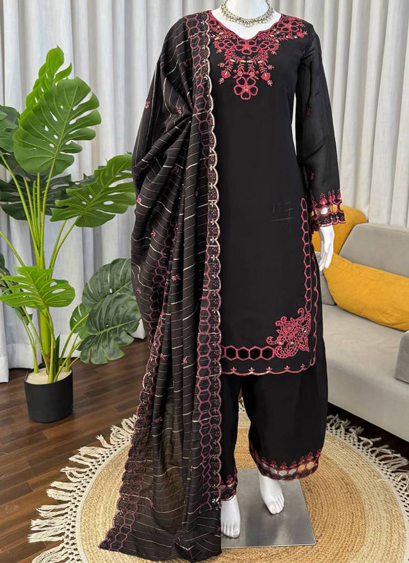 black chanderi salwar suit with dupatta