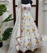 white georgette anarkali suit with dupatta