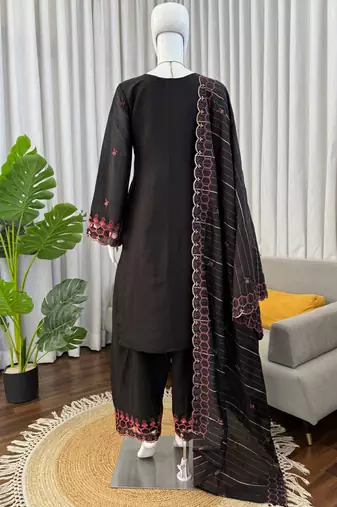 black chanderi salwar suit with dupatta