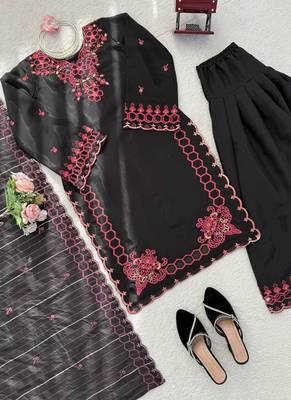 black chanderi salwar suit with dupatta 3