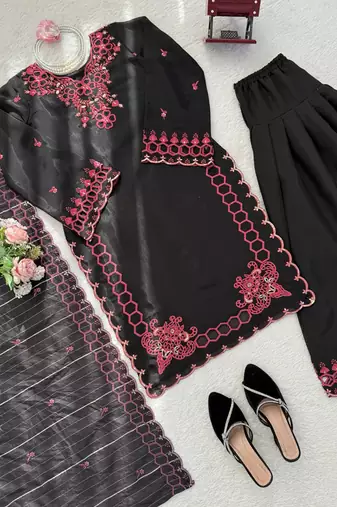 black chanderi salwar suit with dupatta