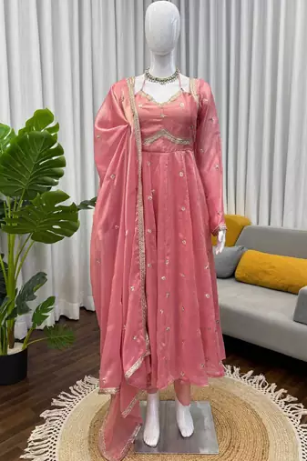light pink silk blend anarkali suit with dupatta