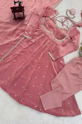 light pink silk blend anarkali suit with dupatta