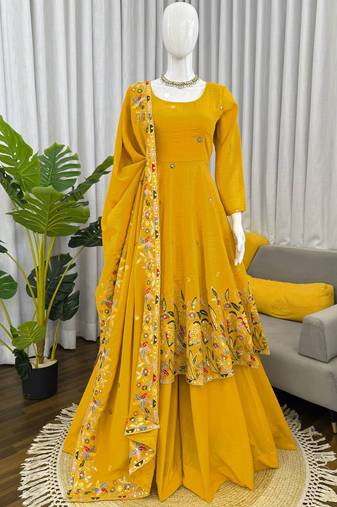 yellow silk blend salwar suit with dupatta
