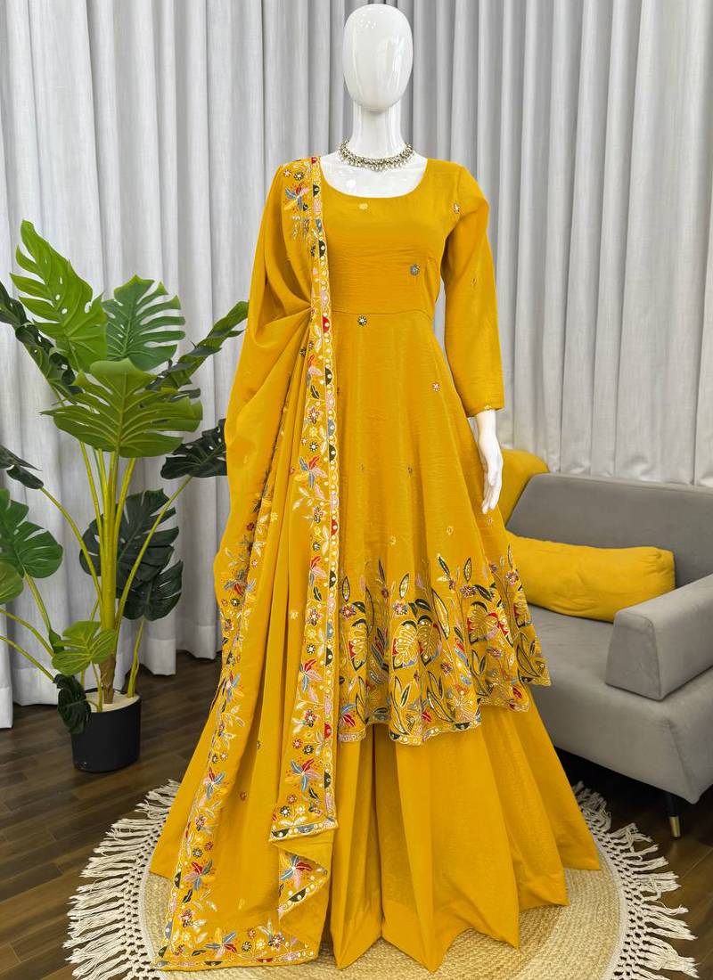 yellow silk blend salwar suit with dupatta